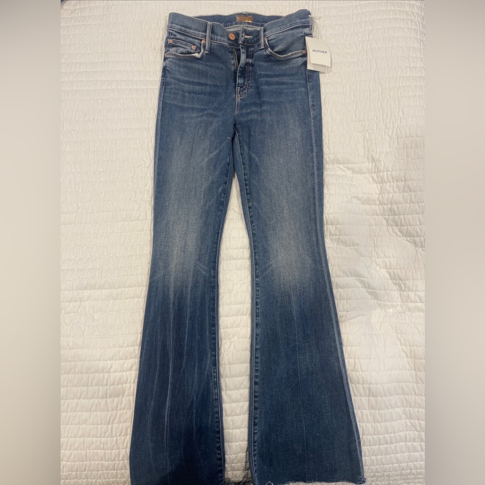 New Mother The Weekender Fray Flare Mid Rise Blue Jeans Size 25 Walking On Coals
